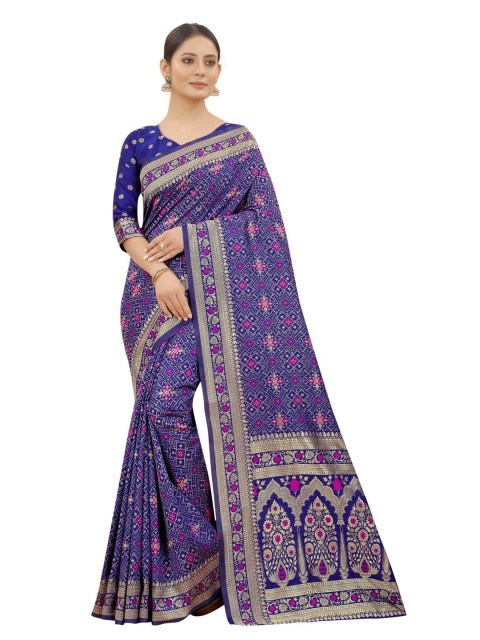 

MOKSHA DESIGNS Blue & Pink Woven Design Zari Pure Silk Paithani Saree