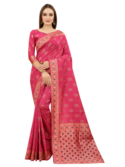 

MOKSHA DESIGNS Pink & Gold-Toned Woven Design Zari Pure Silk Paithani Saree