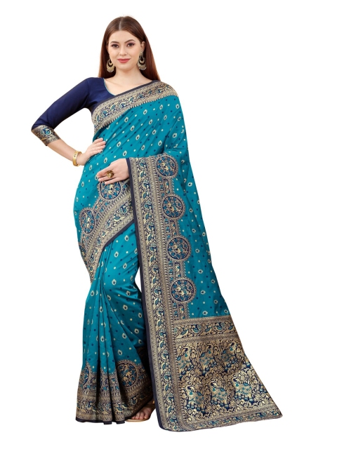 

MOKSHA DESIGNS Blue & Navy Blue Ethnic Motifs Zari Pure Silk Paithani Saree