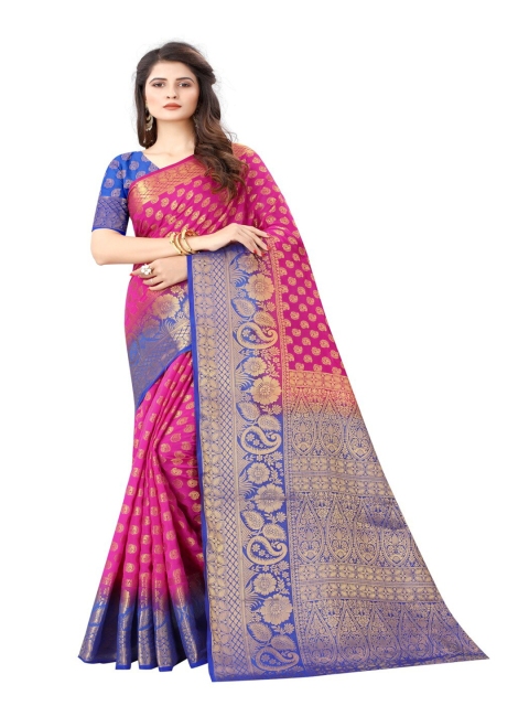 

MOKSHA DESIGNS Pink & Blue Woven Design Zari Pure Silk Paithani Saree
