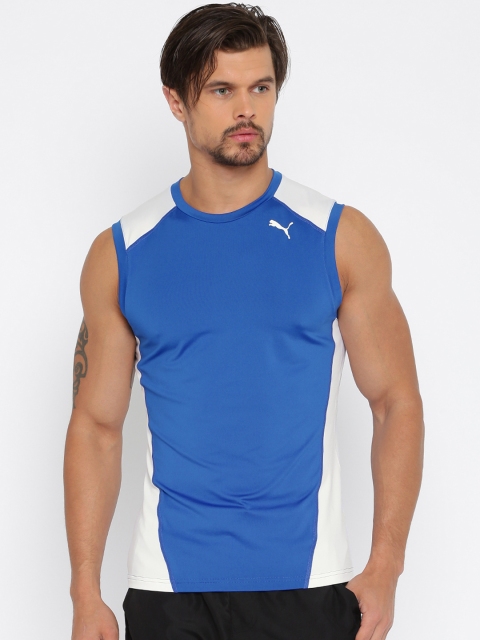 

PUMA Men Blue & White Colourblocked Round Neck Sleeveless T-Shirt