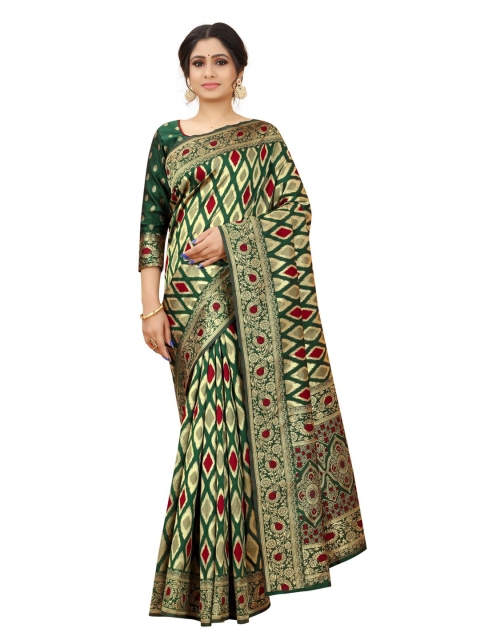 

MOKSHA DESIGNS Green & Gold-Toned Ethnic Motifs Zari Pure Silk Paithani Saree