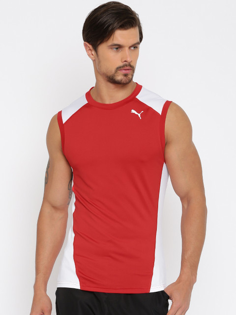 

PUMA Men Red & White Colourblocked Round Neck Sleeveless T-shirt