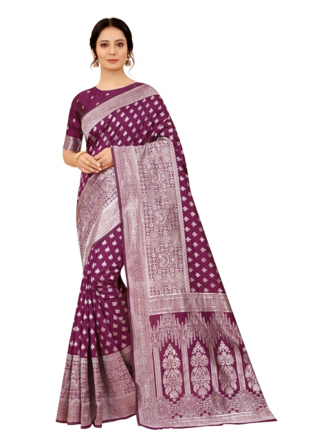 

MOKSHA DESIGNS Purple & Silver-Toned Woven Design Zari Pure Silk Paithani Saree