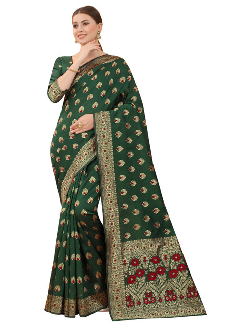 

MOKSHA DESIGNS Green & Gold-Toned Woven Design Zari Pure Silk Paithani Saree