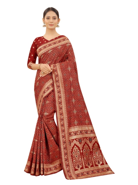 

MOKSHA DESIGNS Maroon & Gold-Toned Woven Design Zari Pure Silk Paithani Saree