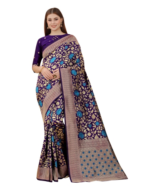 

MOKSHA DESIGNS Purple & Blue Woven Design Zari Pure Silk Paithani Saree