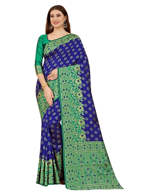 

MOKSHA DESIGNS Blue & Green Ethnic Motifs Zari Pure Silk Paithani Saree