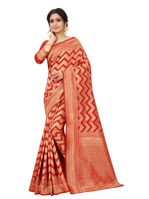 

MOKSHA DESIGNS Red & Gold-Toned Floral Zari Pure Silk Paithani Saree