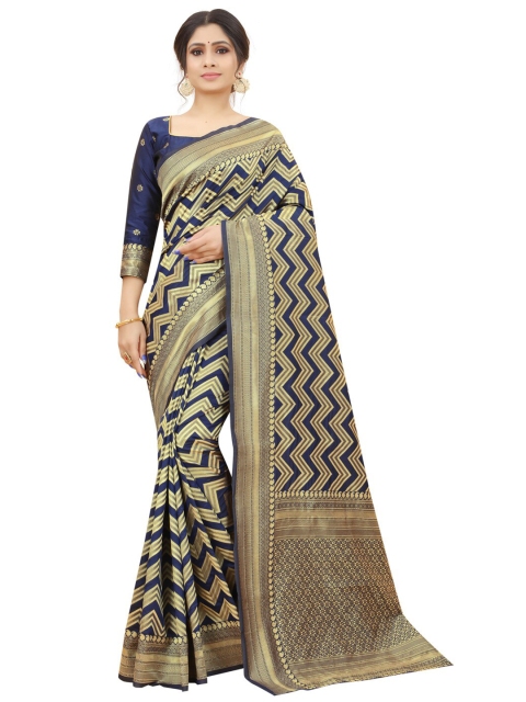 

MOKSHA DESIGNS Blue & Gold-Toned Woven Design Zari Pure Silk Paithani Saree