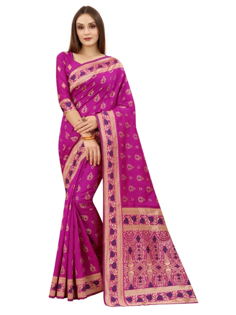 

MOKSHA DESIGNS Pink & Gold-Toned Ethnic Motifs Zari Pure Silk Paithani Saree