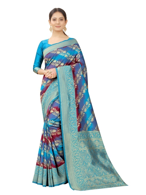 

MOKSHA DESIGNS Blue & Red Woven Design Zari Pure Silk Paithani Saree