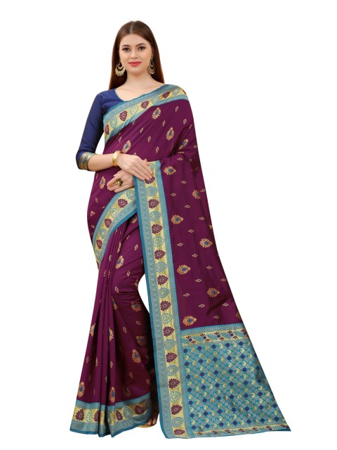

MOKSHA DESIGNS Coffee Brown & Blue Ethnic Motifs Zari Pure Silk Paithani Saree