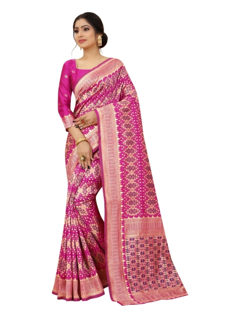 

MOKSHA DESIGNS Magenta & Gold-Toned Floral Zari Pure Silk Paithani Saree