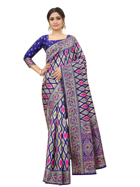 

MOKSHA DESIGNS Blue & Pink Ethnic Motifs Pure Silk Paithani Saree