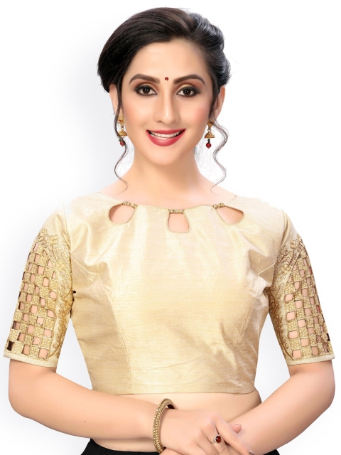 

Fab Dadu Women Cream-Colored Embroidered Silk Saree Blouse