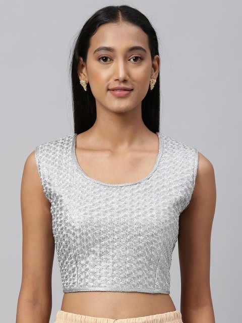 

Fab Dadu Silver-toned Embroidered Saree Blouse