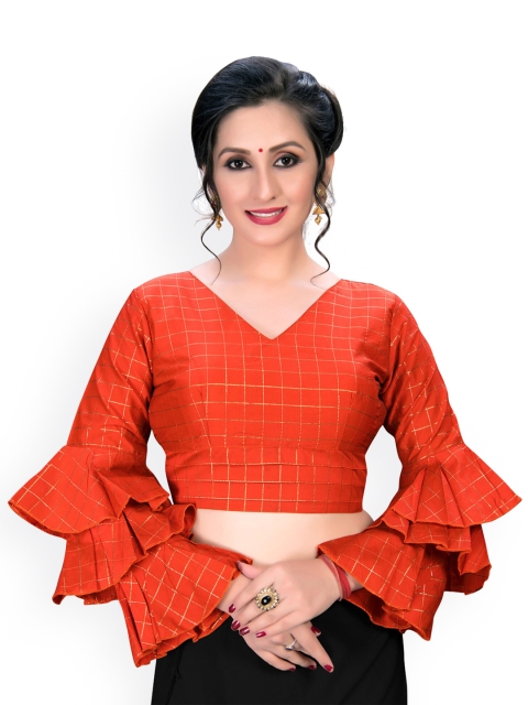 

Fab Dadu Red Printed V Neck Saree Blouse