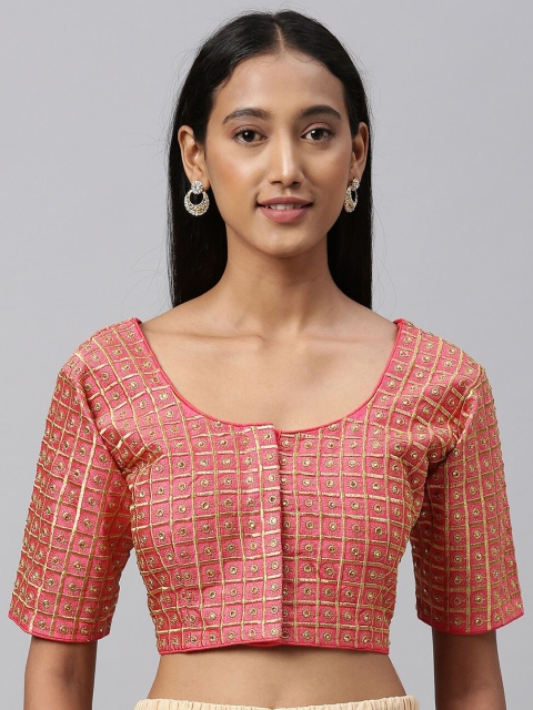 

Fab Dadu Women Pink & Gold-Coloured Embroidered Saree Blouse