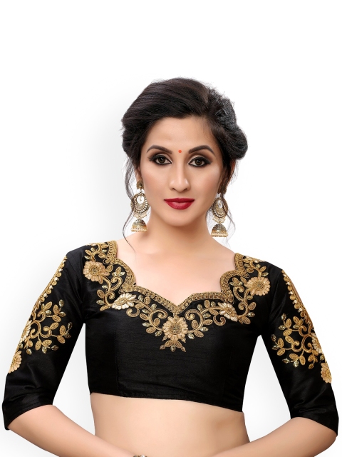 

Fab Dadu Women Black Embroidered Silk Readymade Saree Blouse