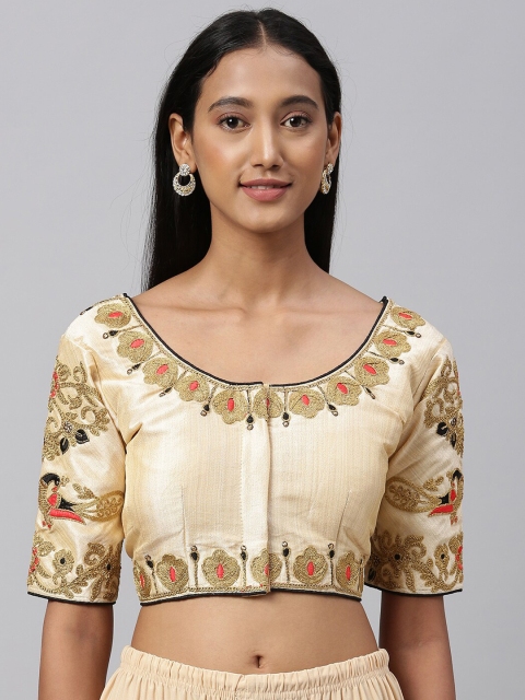 

Fab Dadu Off White Embroidered Woven-Design Saree Blouse
