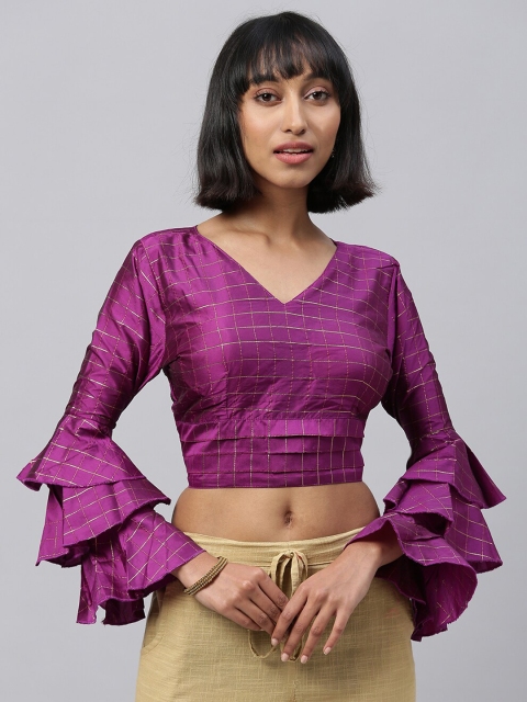 

Fab Dadu Women Magenta Printed V-Neck Saree Blouse