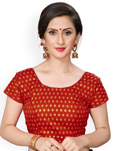 

Fab Dadu Women Red Printed Woven-Desgin Jacquard Saree Blouse