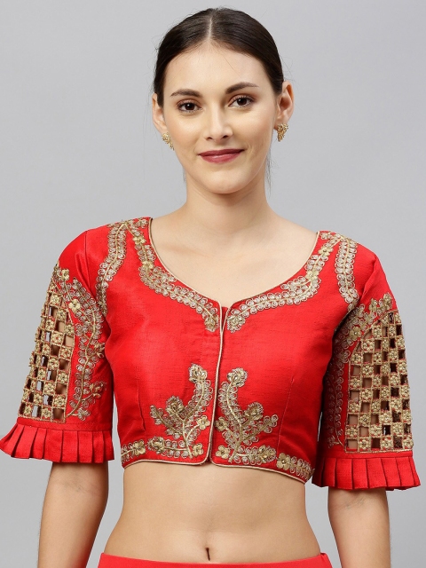 

Fab Dadu Red Embroidered Phantom Silk Saree Blouse