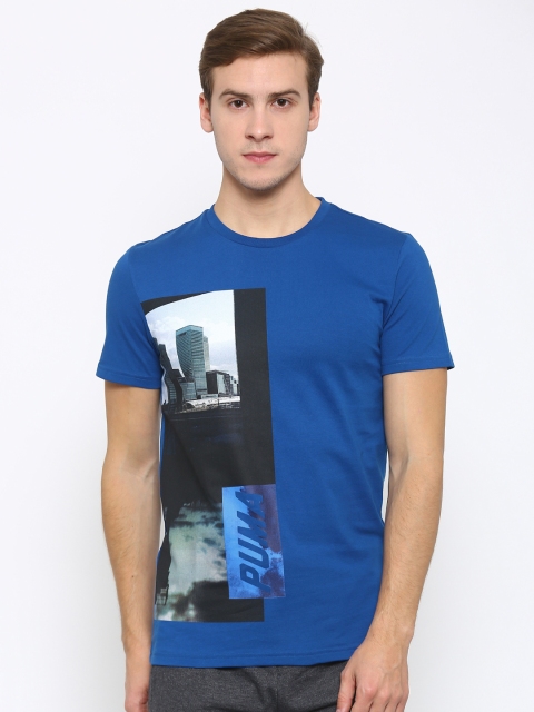 

PUMA Men Blue Printed Round Neck Slim Fit T-shirt