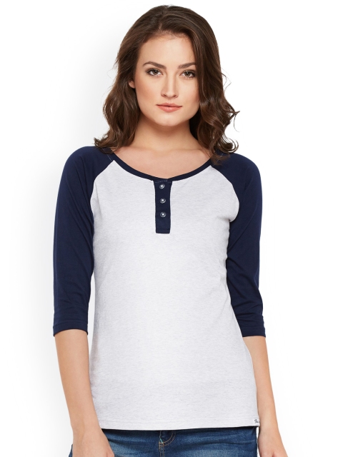 

The Dry State Women Off-White Solid Henley Neck T-shirt