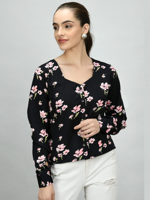 

Retrobelaa Black Floral Print Bohemian Top