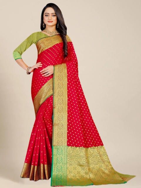 

MS RETAIL Red & Green Paisley Zari Silk Blend Banarasi Saree