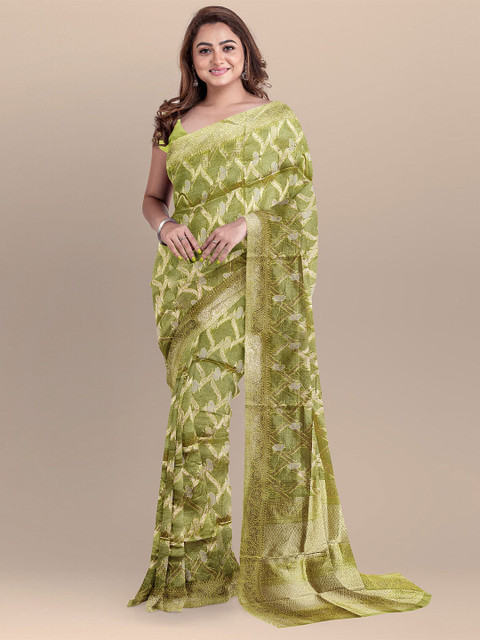 

The Chennai Silks Yellow & Gold-Toned Ethnic Motifs Zari Chanderi Saree