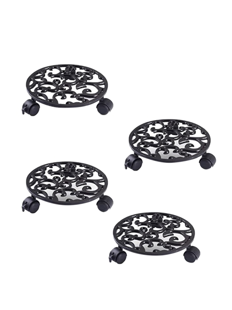 

Sharpex Set Of 4 Black Solid Iron Dolly Round Rack