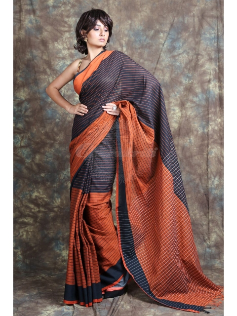 

Charukriti Black & Brown Pure Cotton Saree