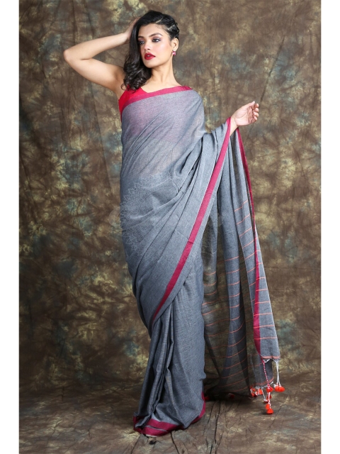 

Charukriti Grey Pure Cotton Saree With Unstitched Blouse