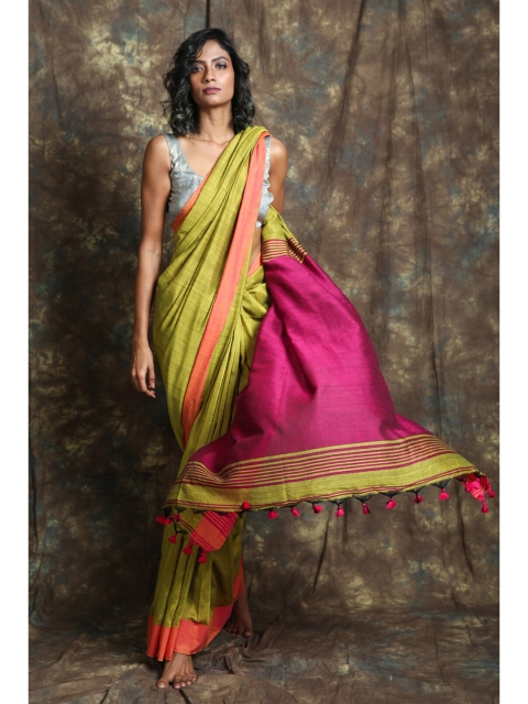 

Charukriti Green & Pink Woven Design Pure Cotton Saree