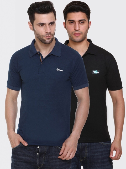 

Obaan Men Navy Blue Pack Of 2 Polo Collar Short Sleeves T-shirt