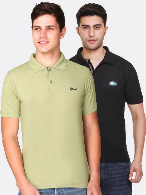 

Obaan Men Pack of 2 Black & Green 2 Polo Collar T-shirt