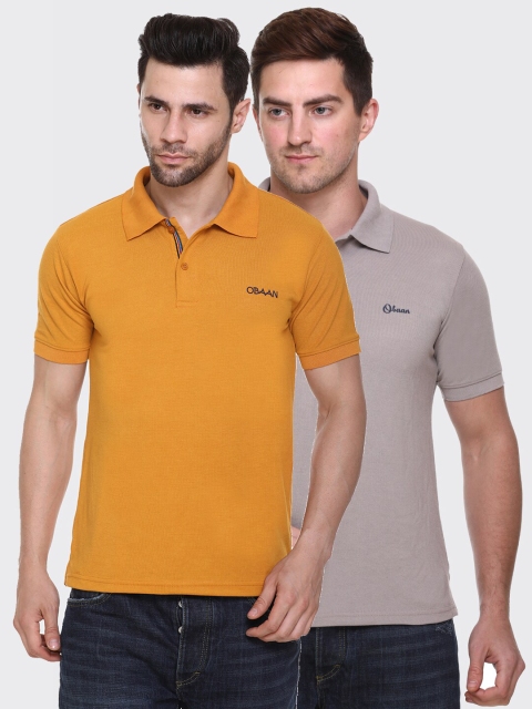 

Obaan Men Mustard Yellow & Grey Pack Of 2 Polo Collar Cotton T-shirt