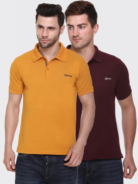 

Obaan Men Mustard Yellow & Maroon Pack Of 2 Polo Collar T-shirt