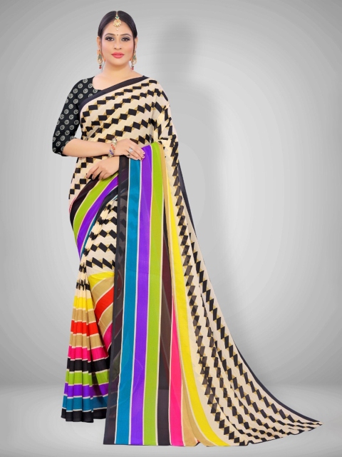 

Abhilasha Cream-Coloured & Black Striped Digital Printed Saree