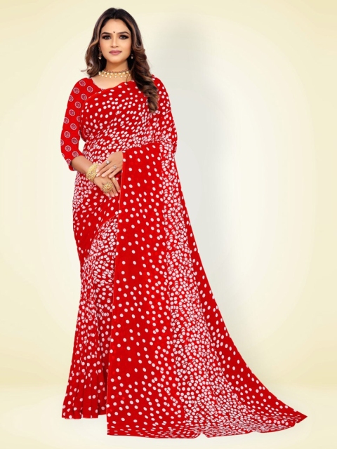 

Abhilasha Red & White Printed Polka Dotted Pure Georgette Saree