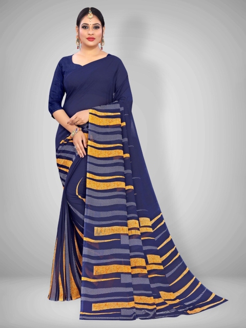 

Abhilasha Navy Blue & Yellow Pure Georgette Saree