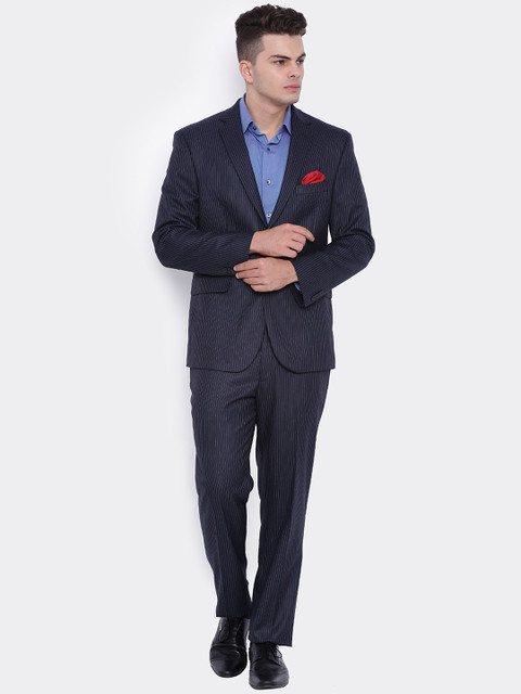 

SUITLTD Navy Striped Slim Fit Formal Suit, Navy blue