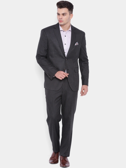 

SUITLTD Charcoal Grey Striped Single-Breasted Slim Fit Formal Suit