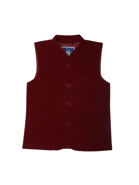 

612League Boys Maroon Solid Waist Coat