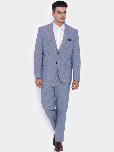 

SUITLTD Blue & White Striped Single-Breasted Slim Fit Formal Suit