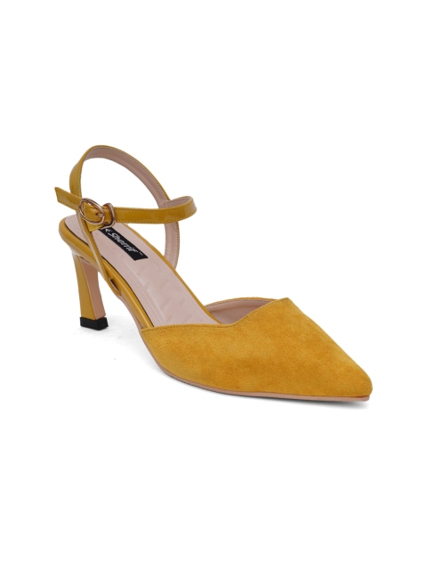 

Sherrif Shoes Mustard Solid Suede Party Block Heels with Buckles