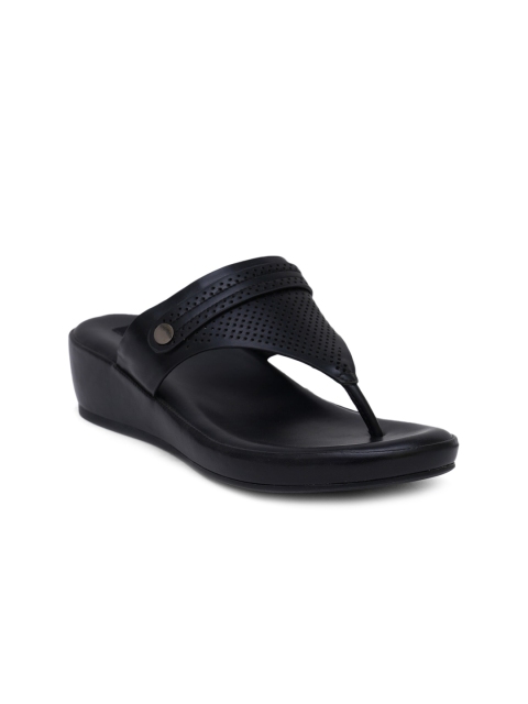 

Sherrif Shoes Black Textured Wedge Sandals with Laser Cuts